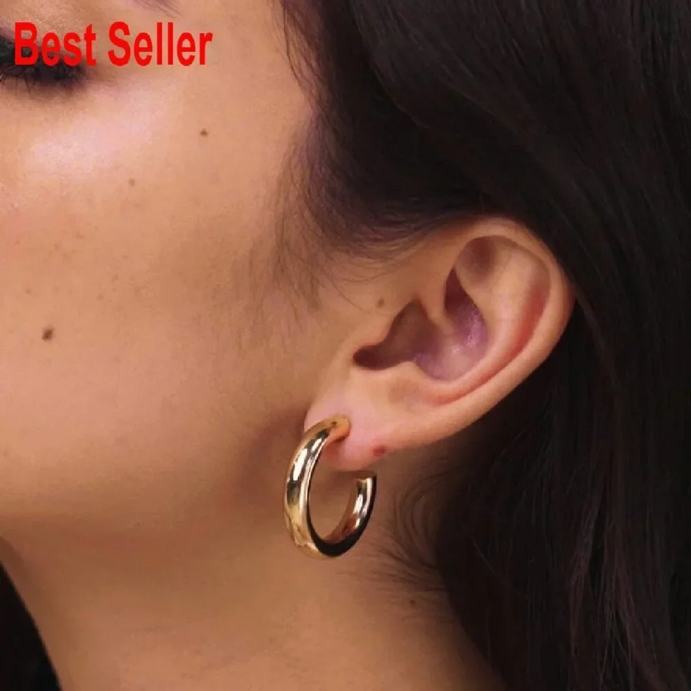 Chunky Open Hoop Earrings Lightweight Gold Plated Trendy Y2K Minimal